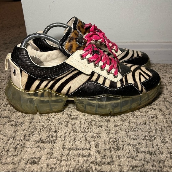 Jimmy Choo Diamond Black & White Zebra Print Lace-Up Sneakers Size 12 - Picture 1 of 12